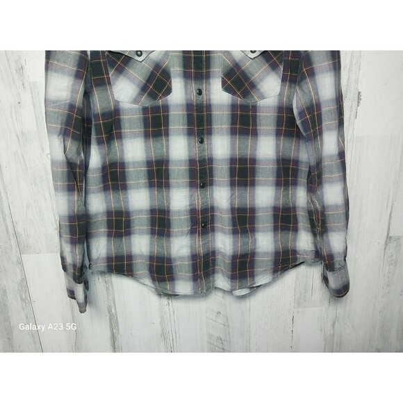 American Eagle Plaid Pearl Snap Shirt Large - Picture 2 of 6